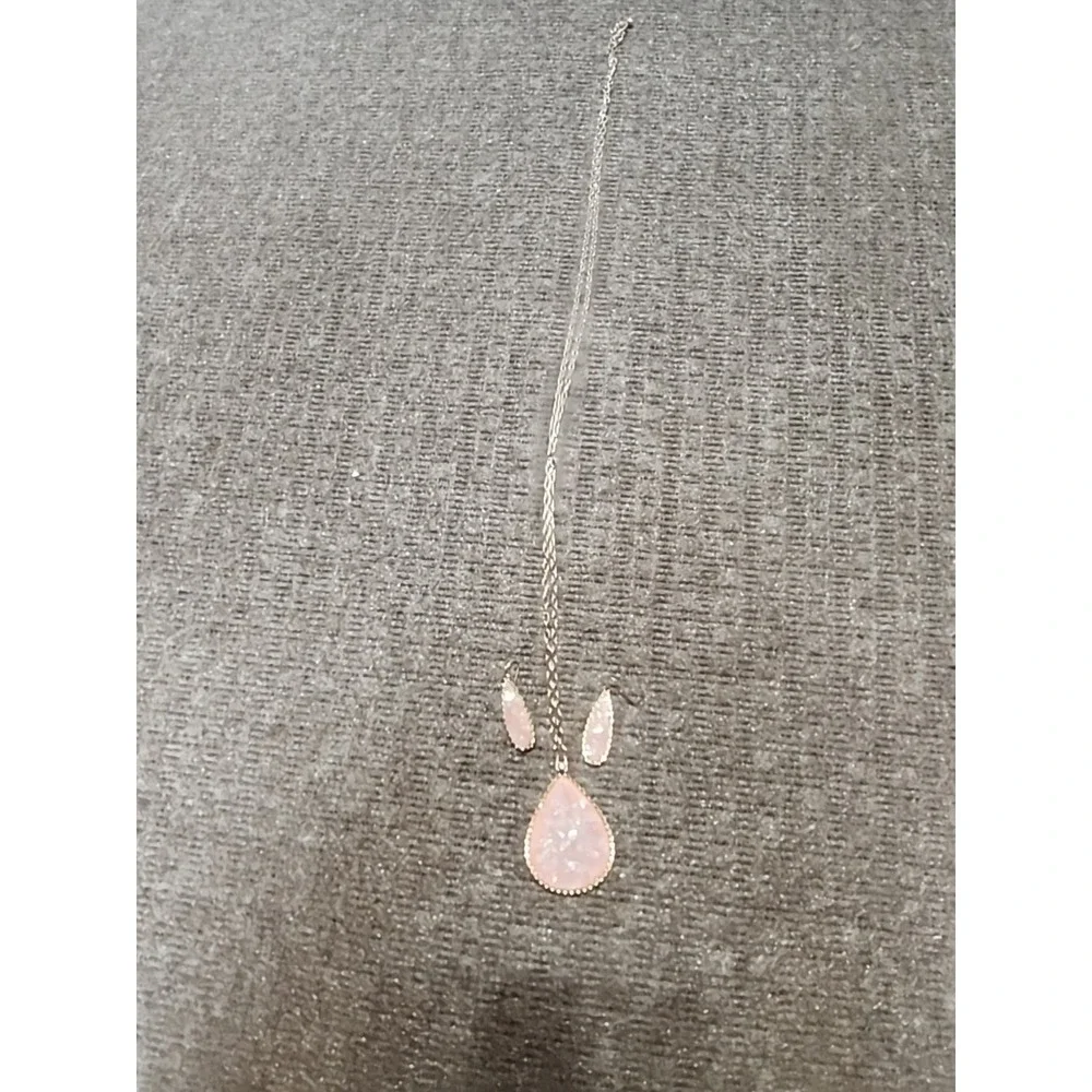 pink teardrop necklace and Dangle earrings Can Hook For Any Length